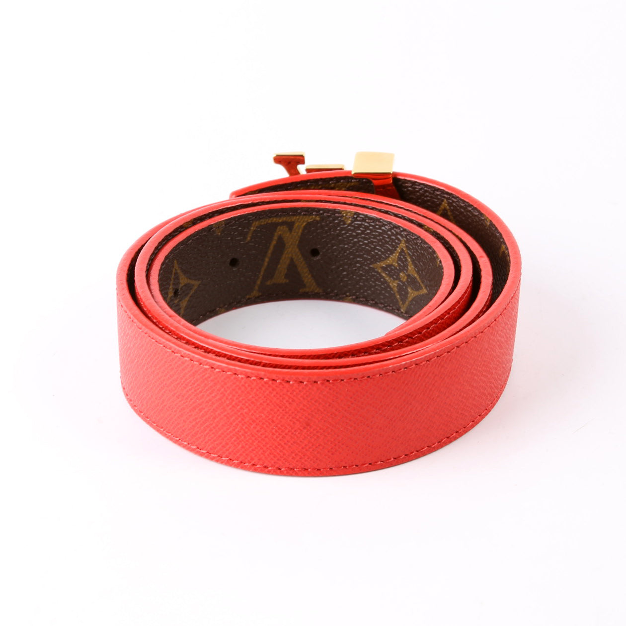 LV Initiales 30MM Reversible Leather/Monogram Belt Size 85/34 Red