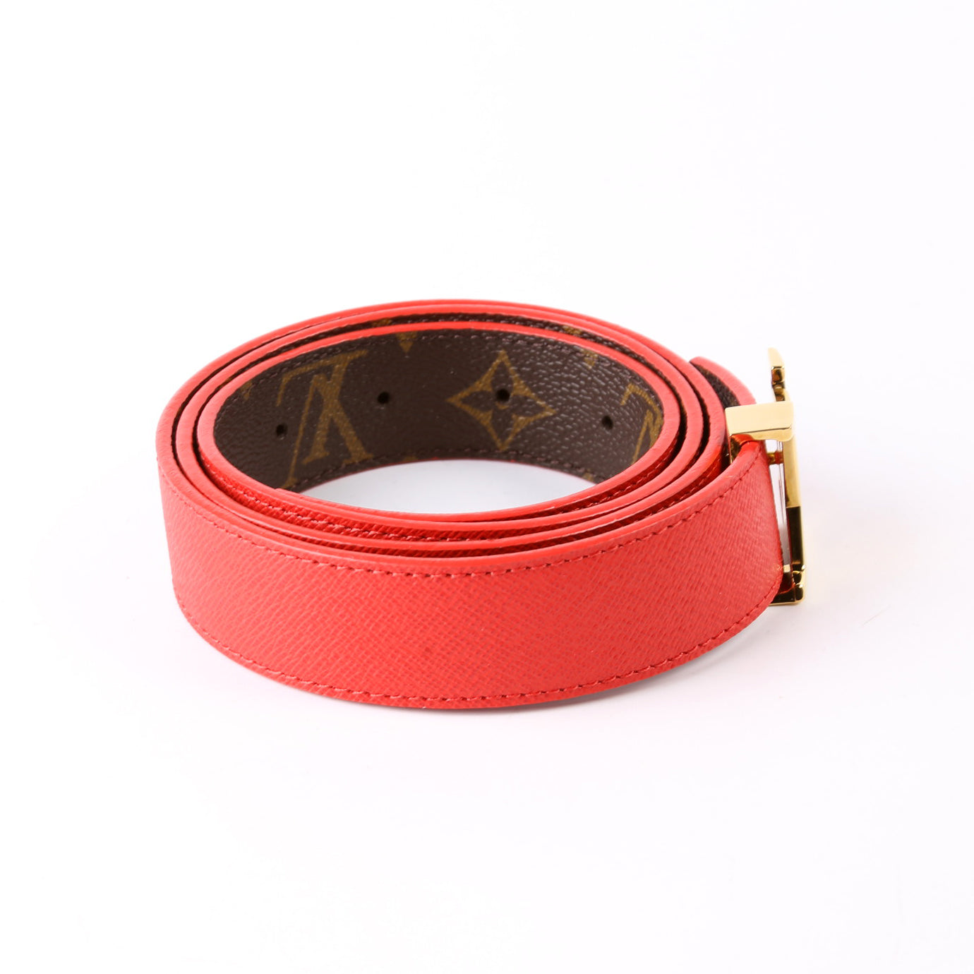 LV Initiales 30MM Reversible Leather/Monogram Belt Size 85/34 Red