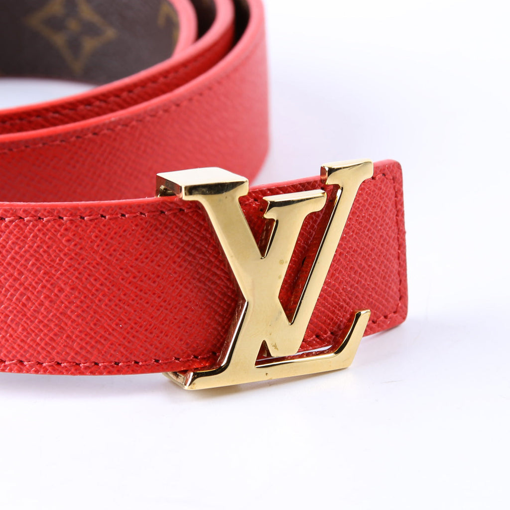 LV Initiales 30MM Reversible Leather/Monogram Belt Size 85/34 Red