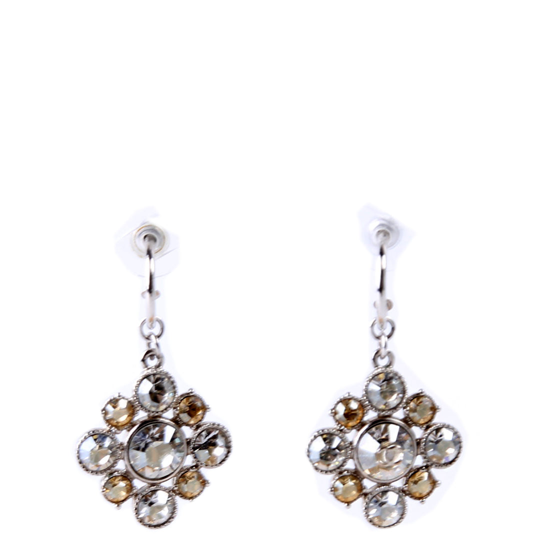 Rhinestone Cluster Drop Earrings Silver/Gold