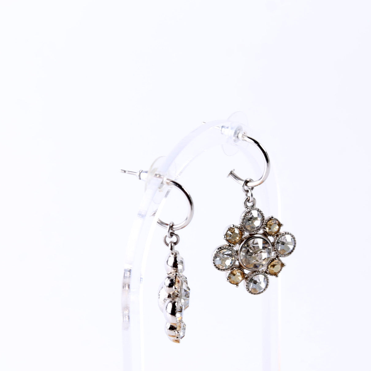 Rhinestone Cluster Drop Earrings Silver/Gold