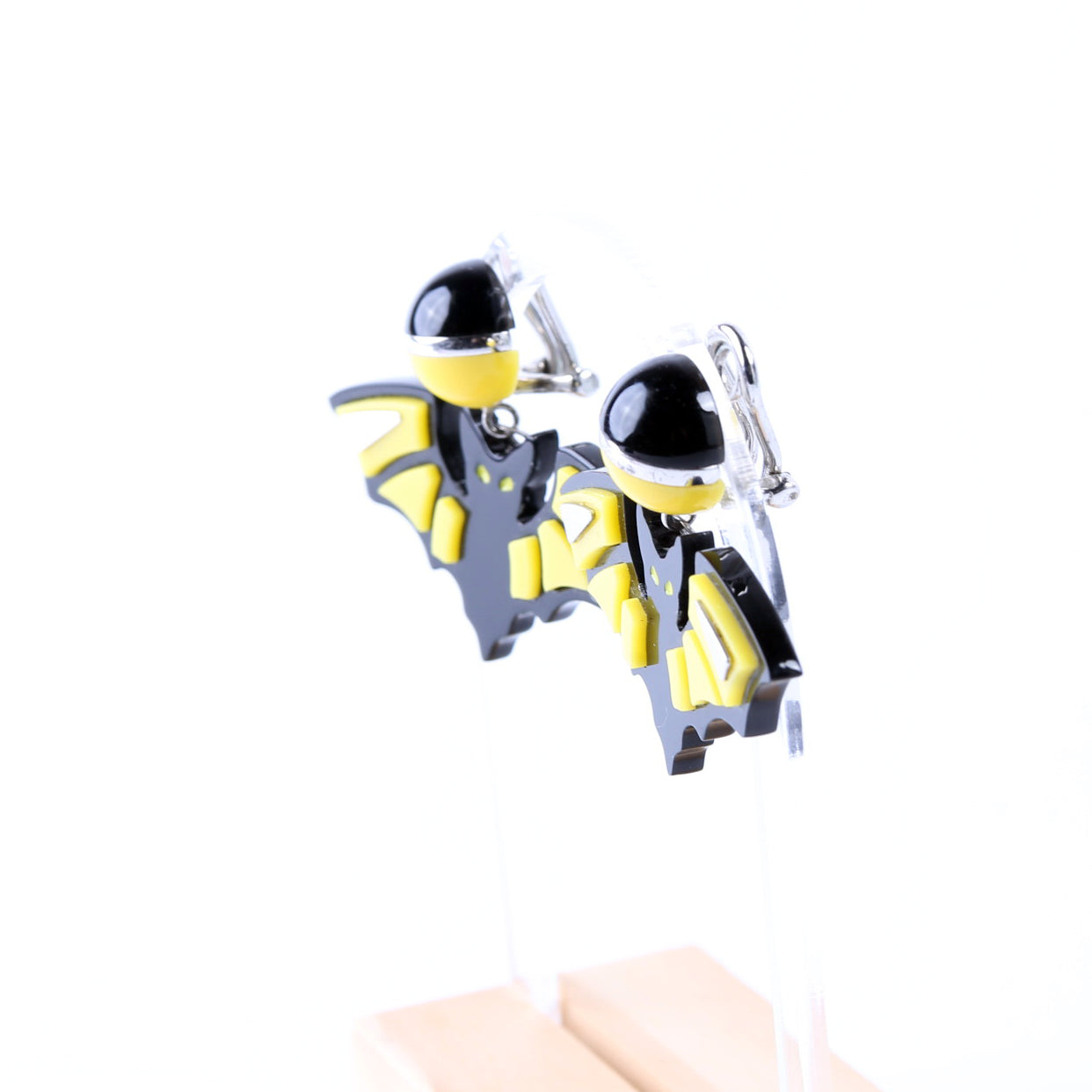 Prada Bat Clip-On Earrings 925 Black/Yellow