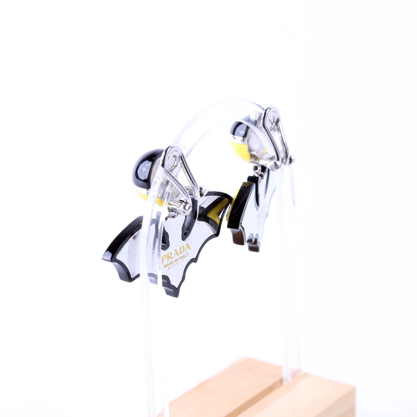 Prada Bat Clip-On Earrings 925 Black/Yellow