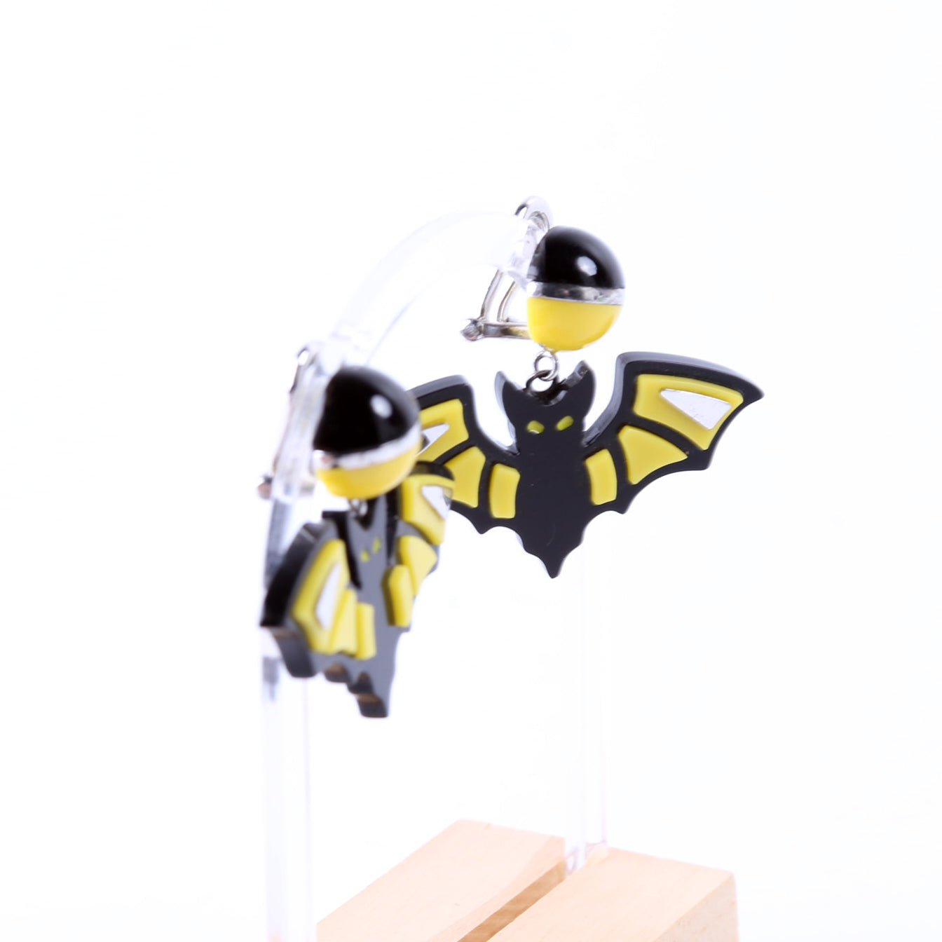 Prada Bat Clip-On Earrings 925 Black/Yellow