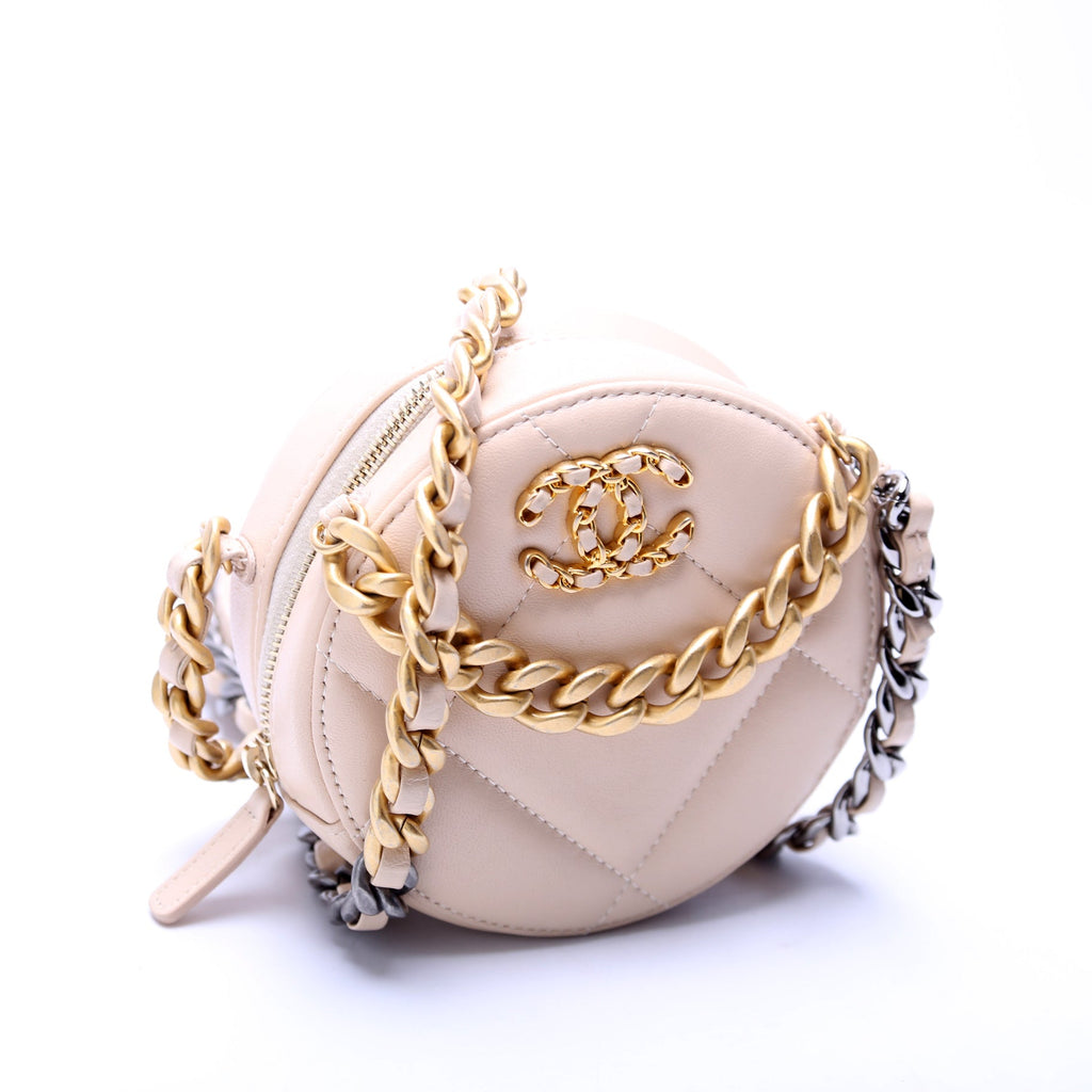 Chanel 19 Round Clutch Goatskin 2M Tan