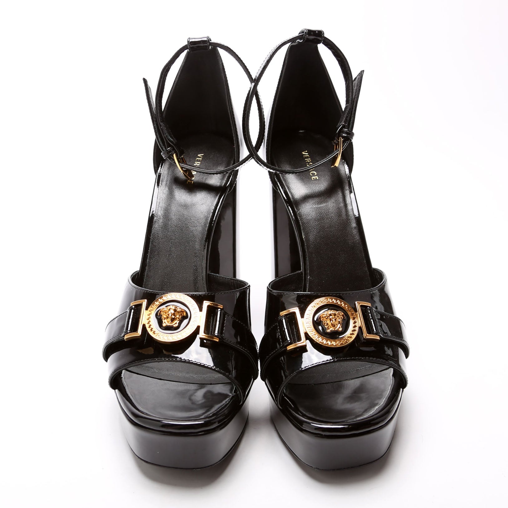 Medusa Icon Ankle Strap Platform Sandals Size 39