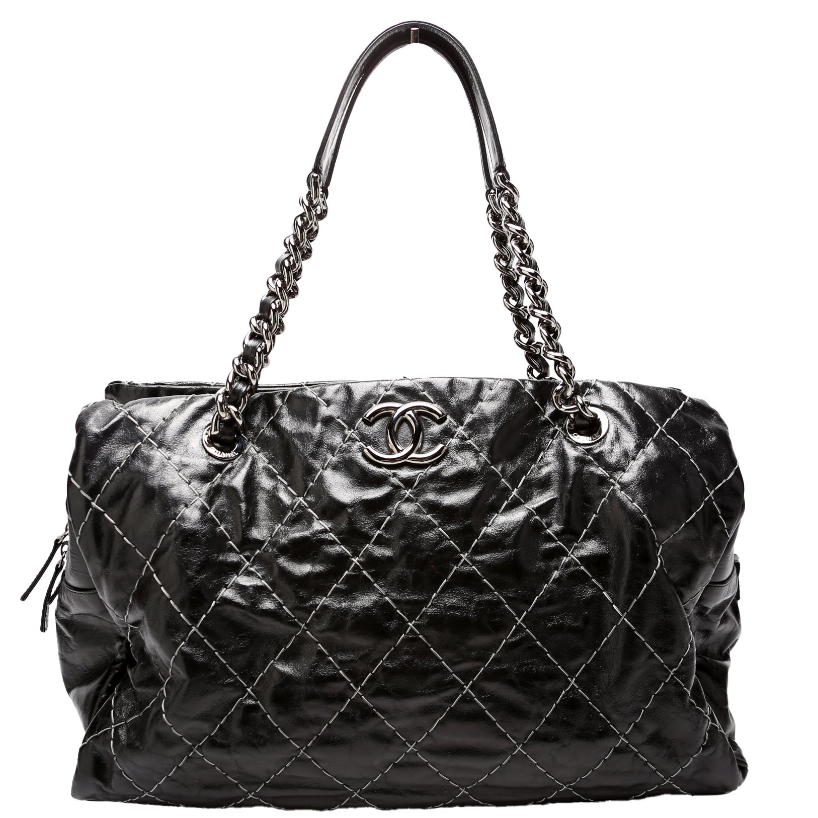 Double Contrast Stitch Large Tote Goat 13M Black