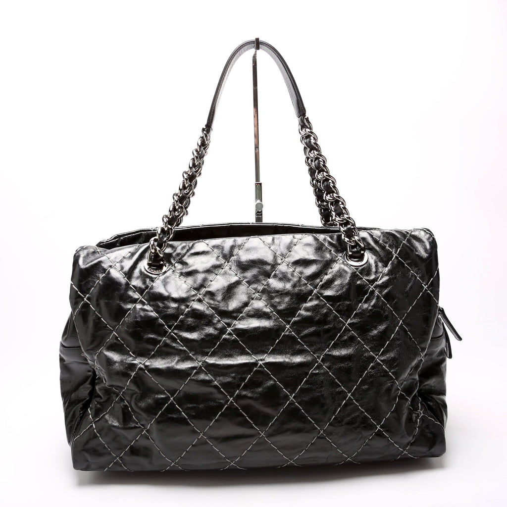 Double Contrast Stitch Large Tote Goat 13M Black