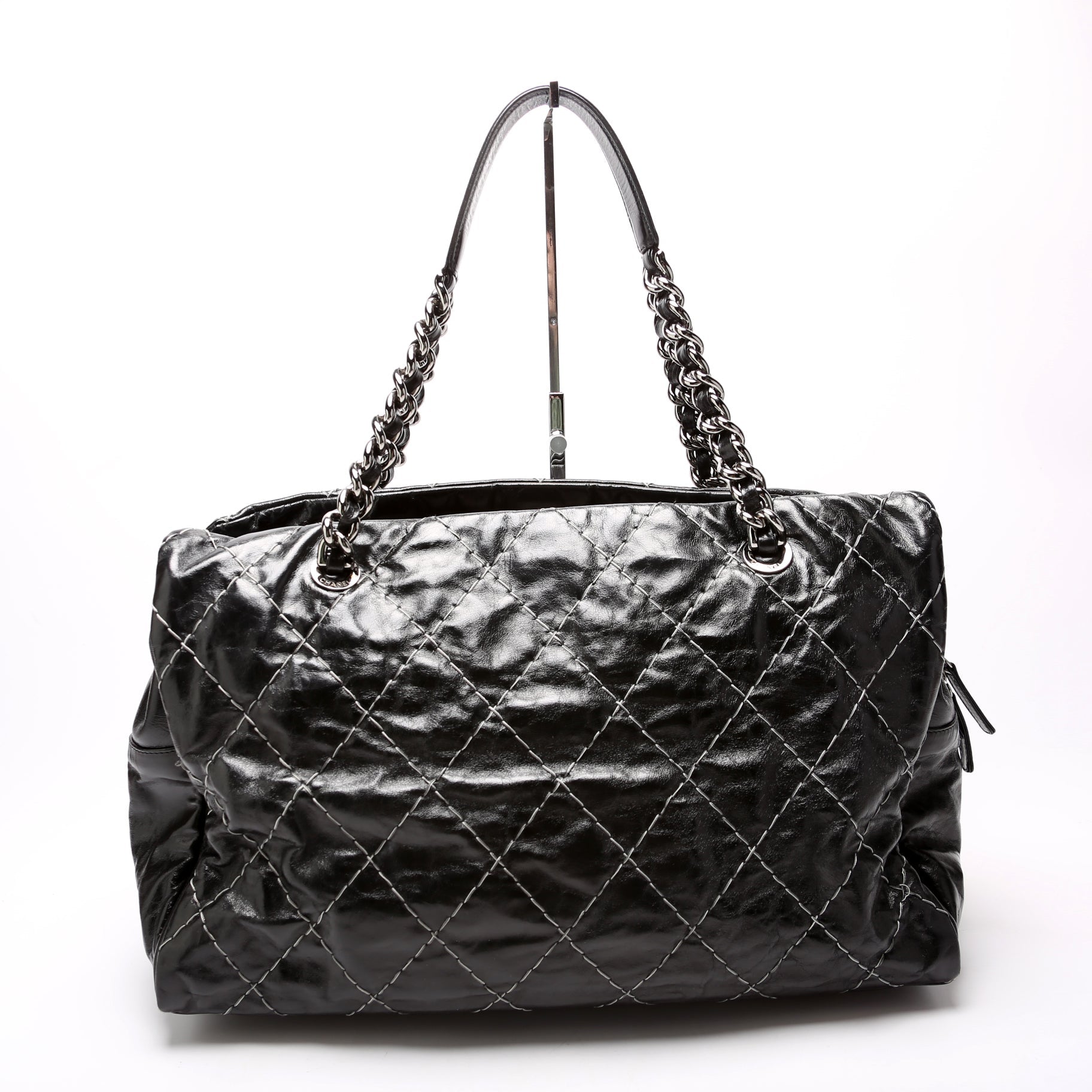 Double Contrast Stitch Large Tote Goat 13M Black