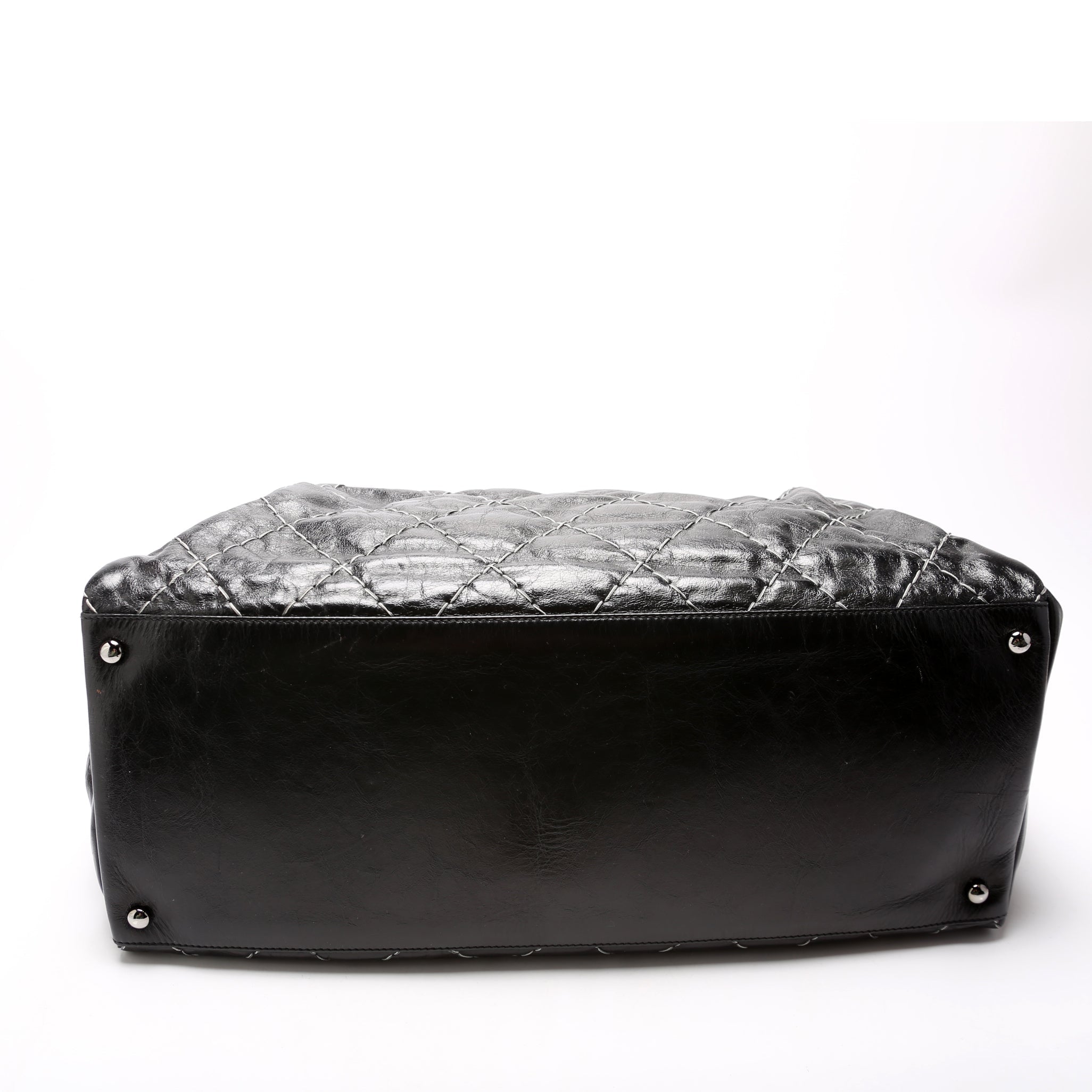 Double Contrast Stitch Large Tote Goat 13M Black