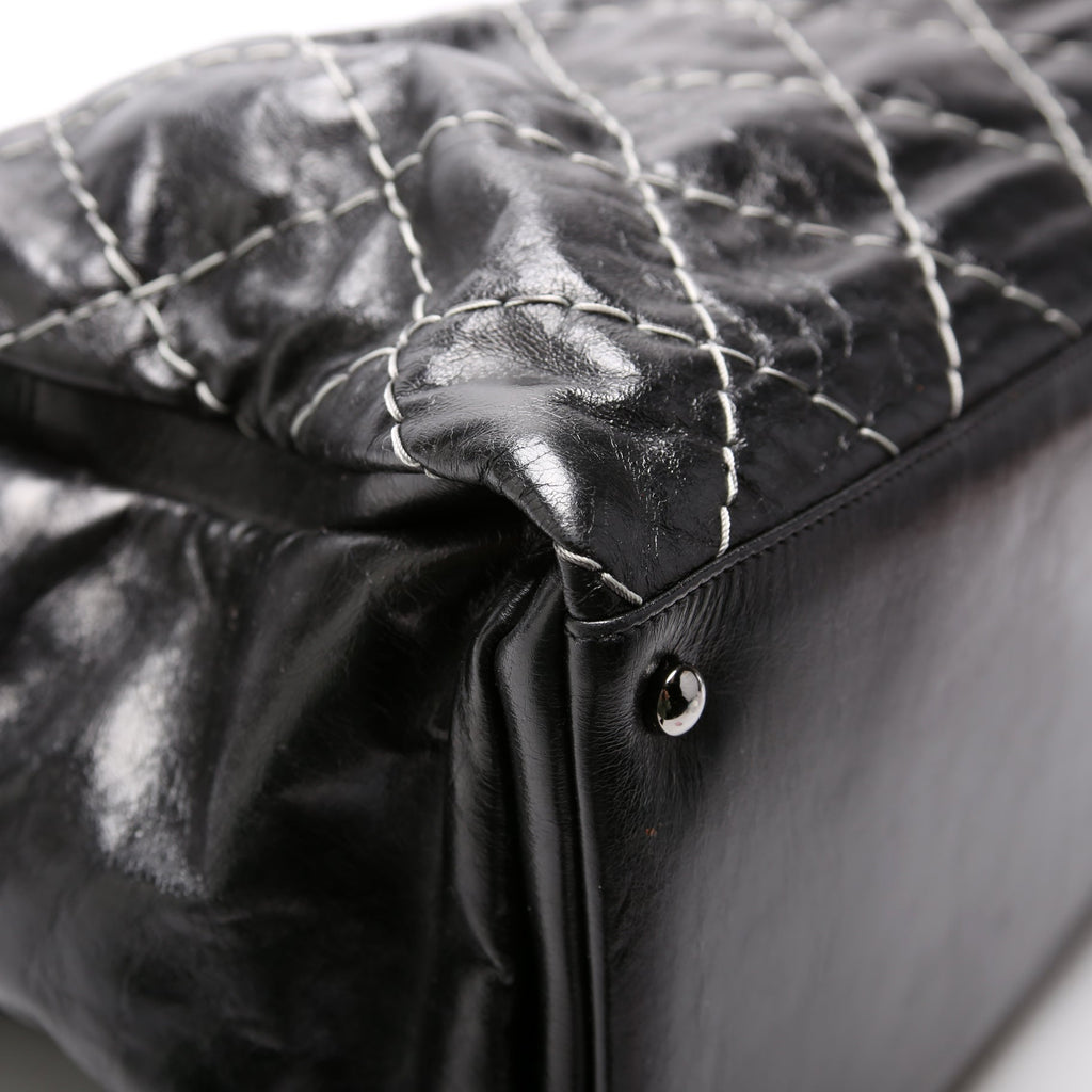 Double Contrast Stitch Large Tote Goat 13M Black