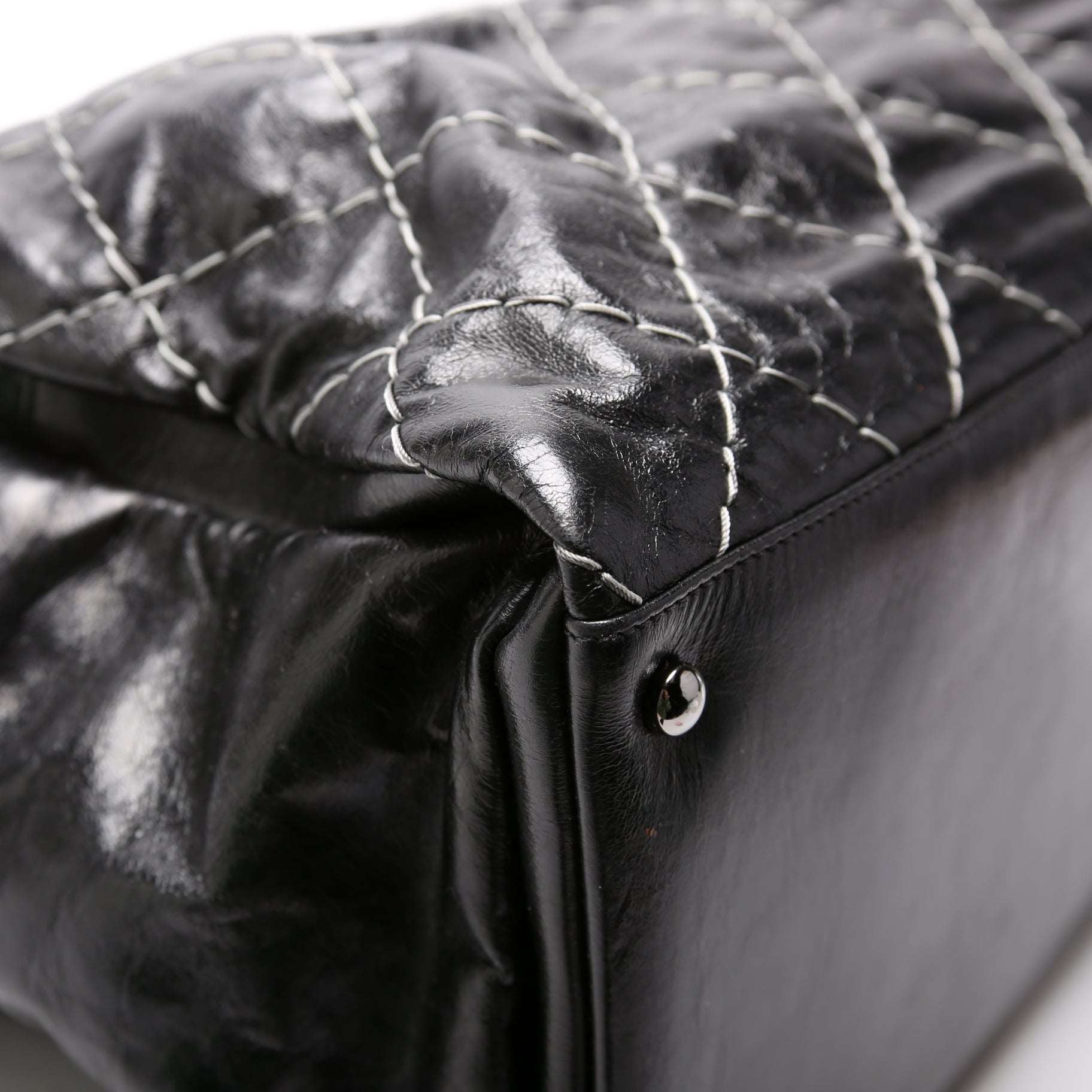 Double Contrast Stitch Large Tote Goat 13M Black