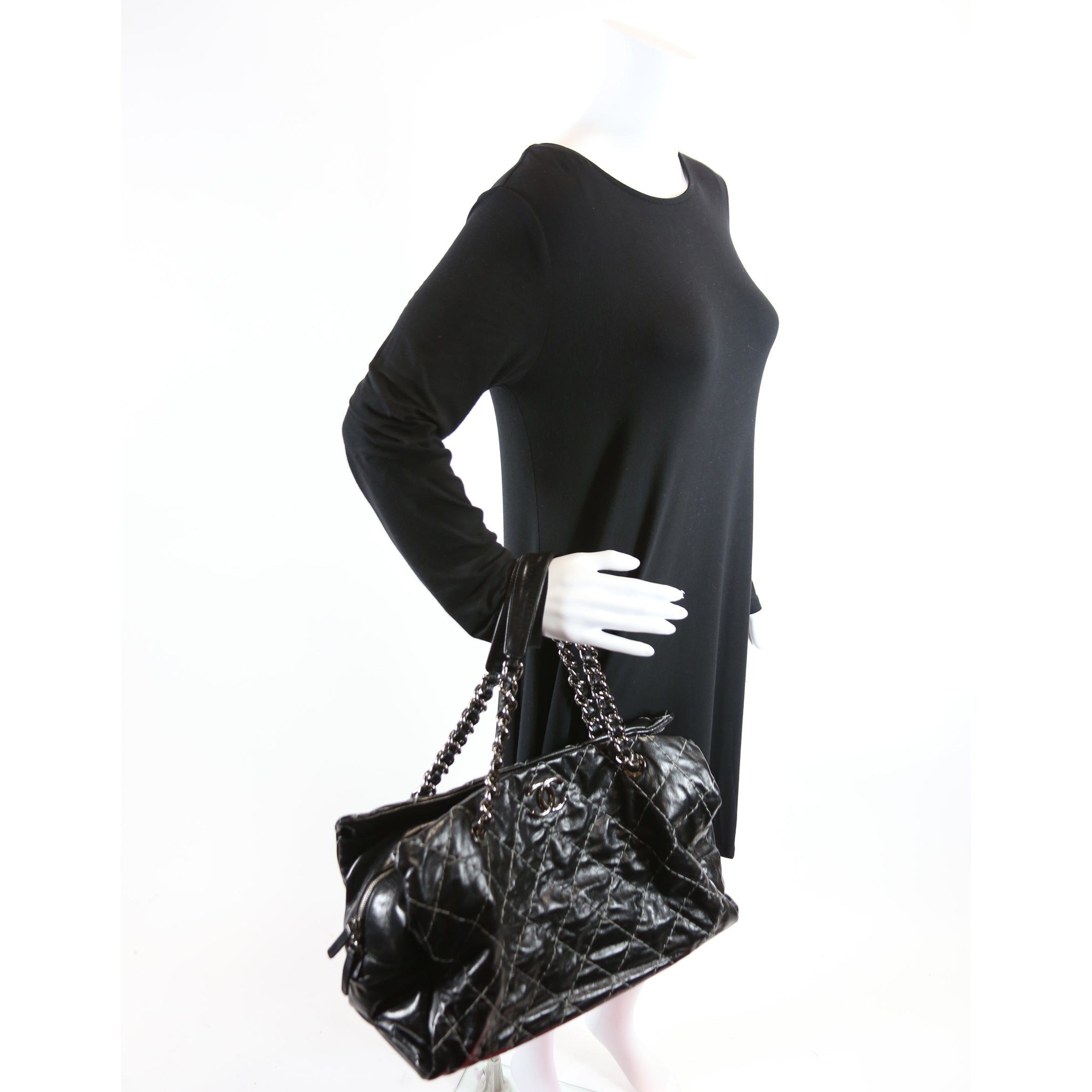 Double Contrast Stitch Large Tote Goat 13M Black