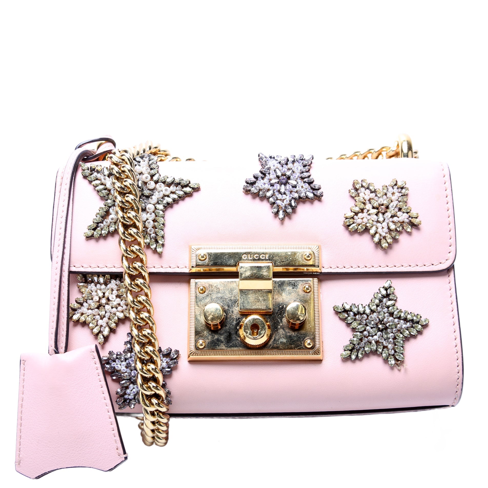 ON HOLD 432182 Padlock Embroidered Star Leather Small Pink