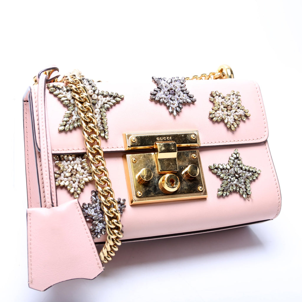 ON HOLD 432182 Padlock Embroidered Star Leather Small Pink