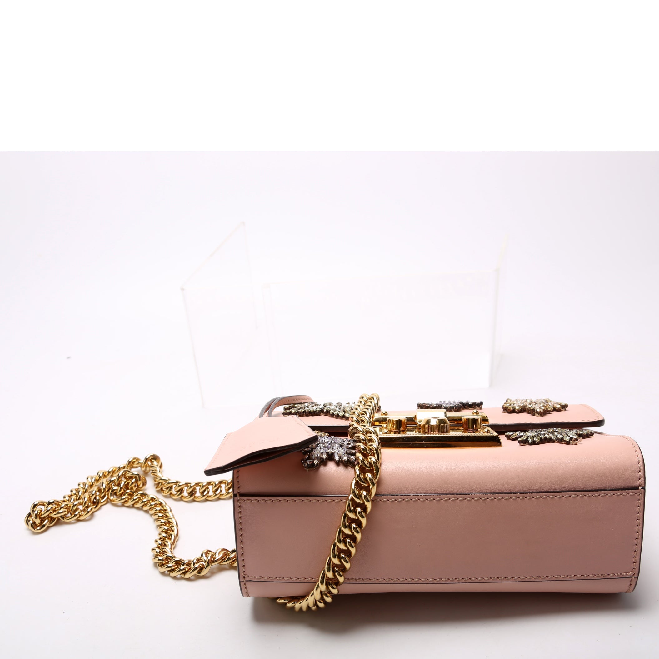 ON HOLD 432182 Padlock Embroidered Star Leather Small Pink
