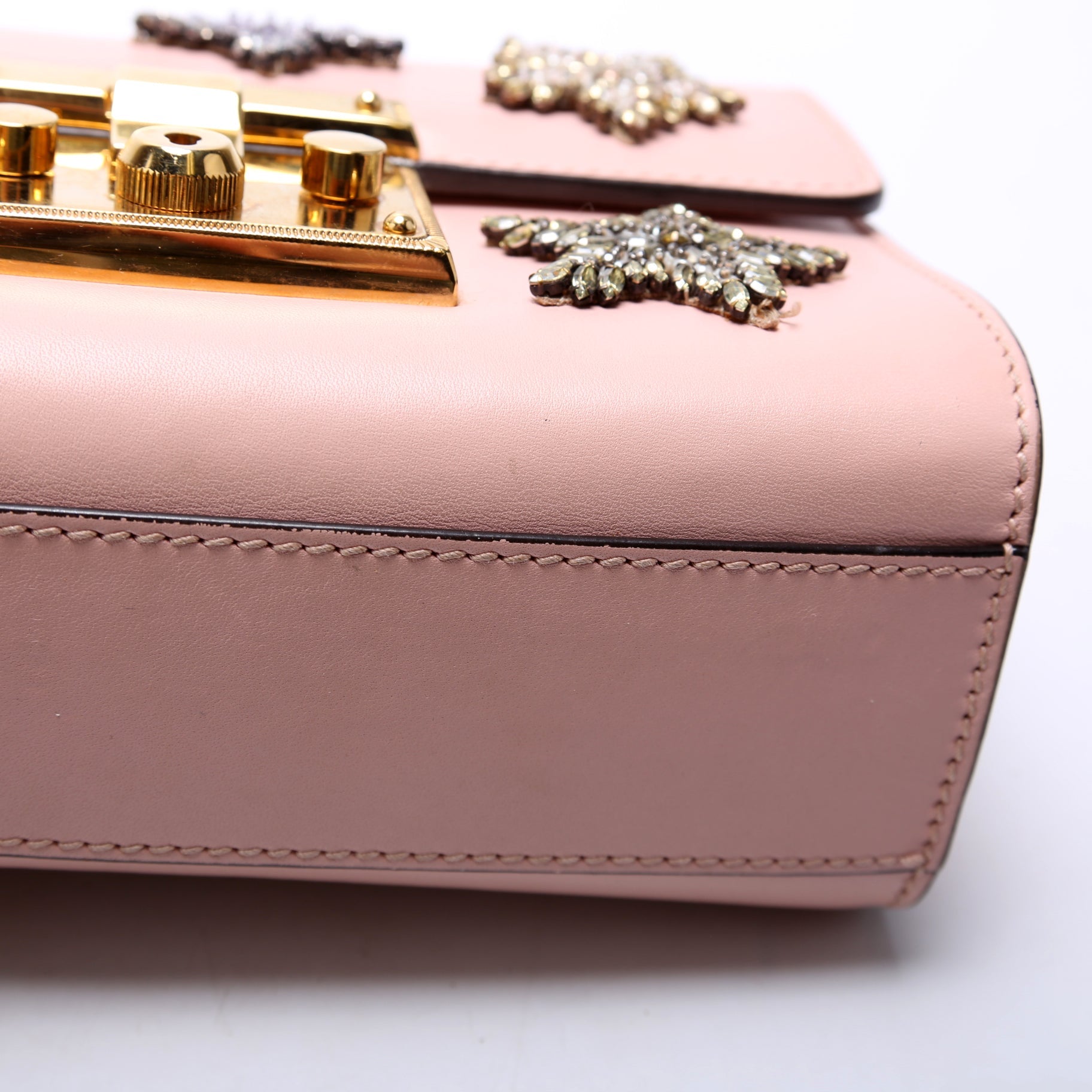 ON HOLD 432182 Padlock Embroidered Star Leather Small Pink
