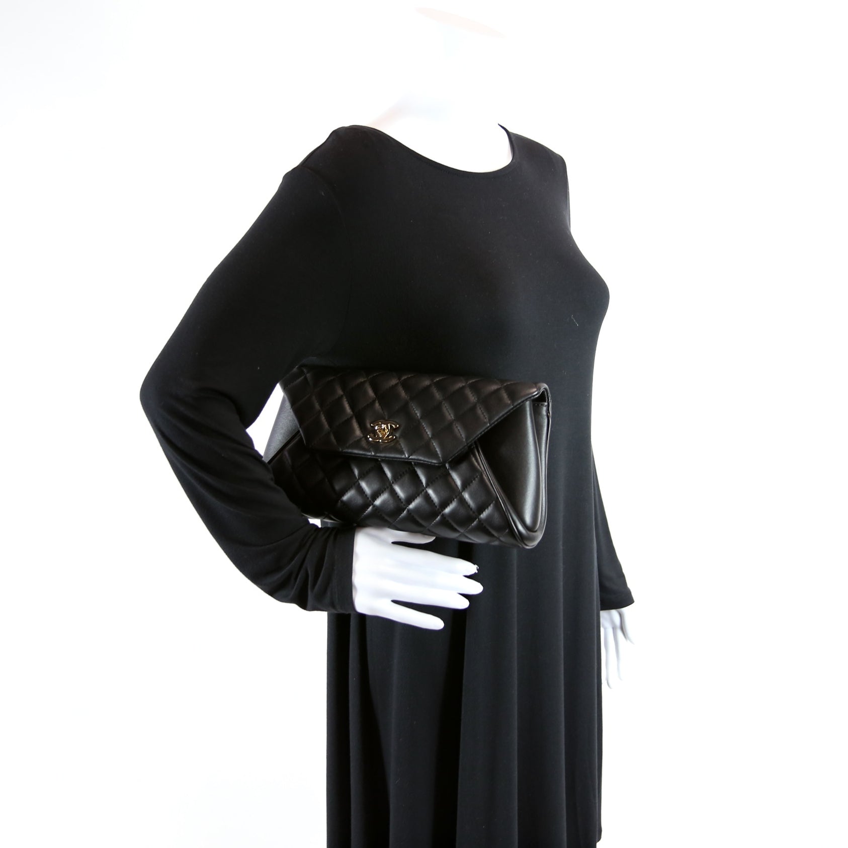 Fold Up Again Quilted Lambskin Clutch 23 Black