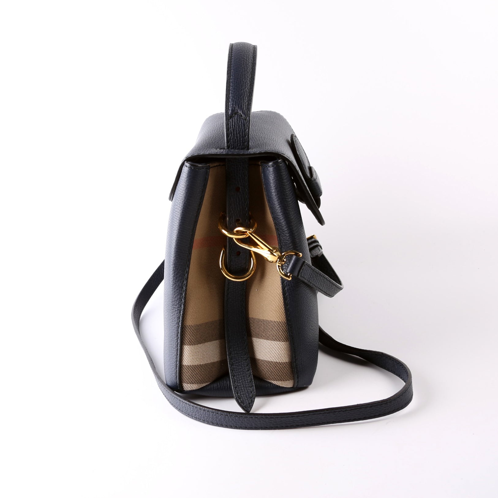 Camberley House Check/Leather Top Handle 4061174 Navy/Brown