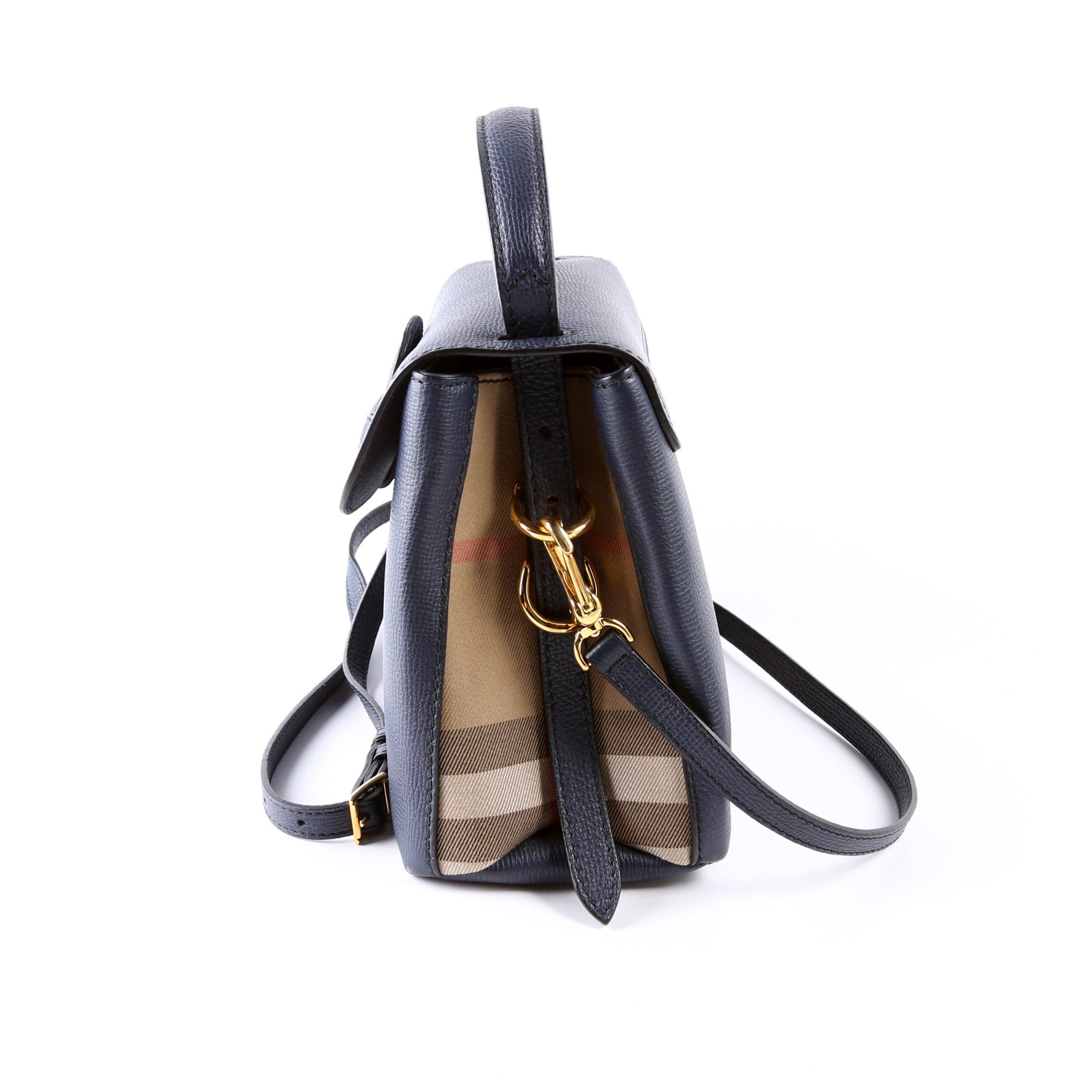 Camberley House Check/Leather Top Handle 4061174 Navy/Brown