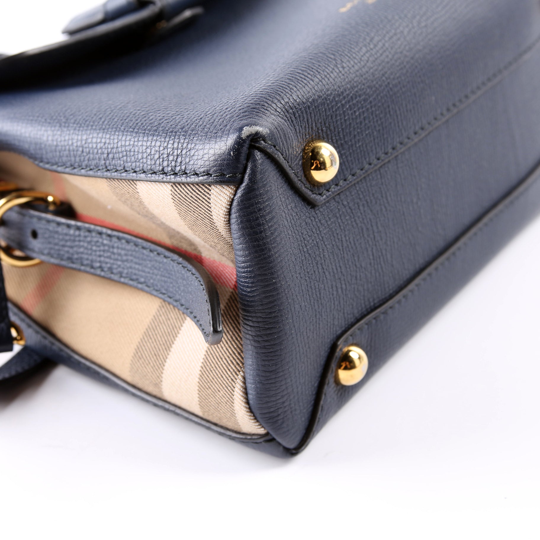 Camberley House Check/Leather Top Handle 4061174 Navy/Brown