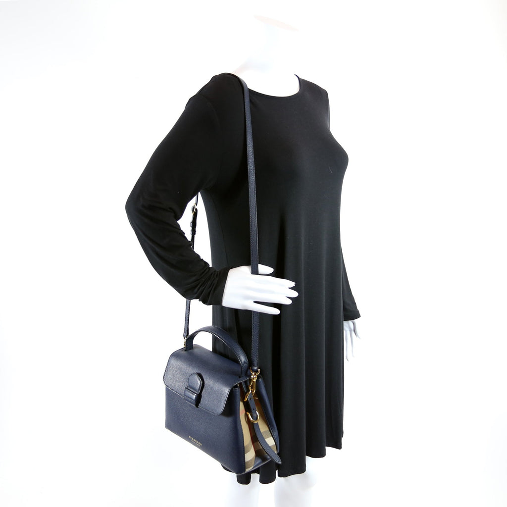 Camberley House Check/Leather Top Handle 4061174 Navy/Brown