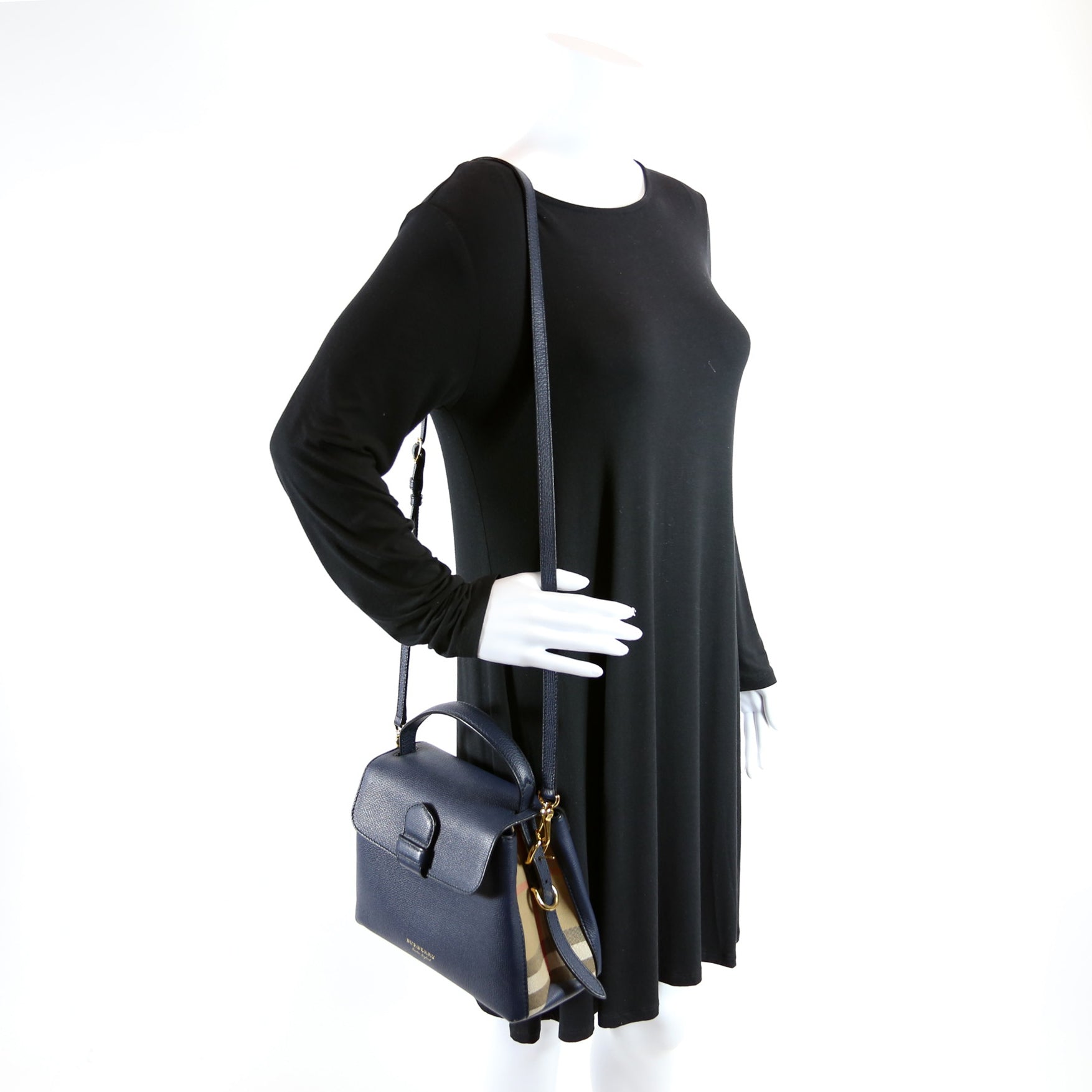 Camberley House Check/Leather Top Handle 4061174 Navy/Brown