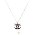 CC Enamel Faux Pearl Drop Necklace Gold/Pearl