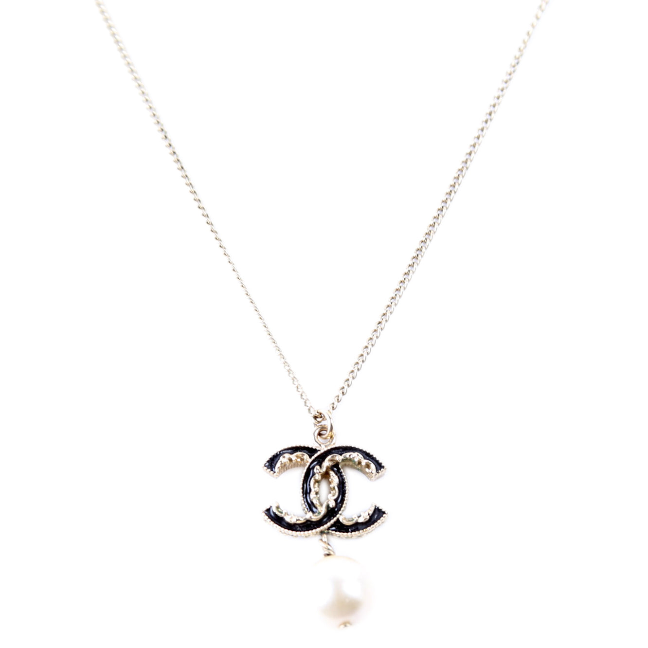CC Enamel Faux Pearl Drop Necklace Gold/Pearl