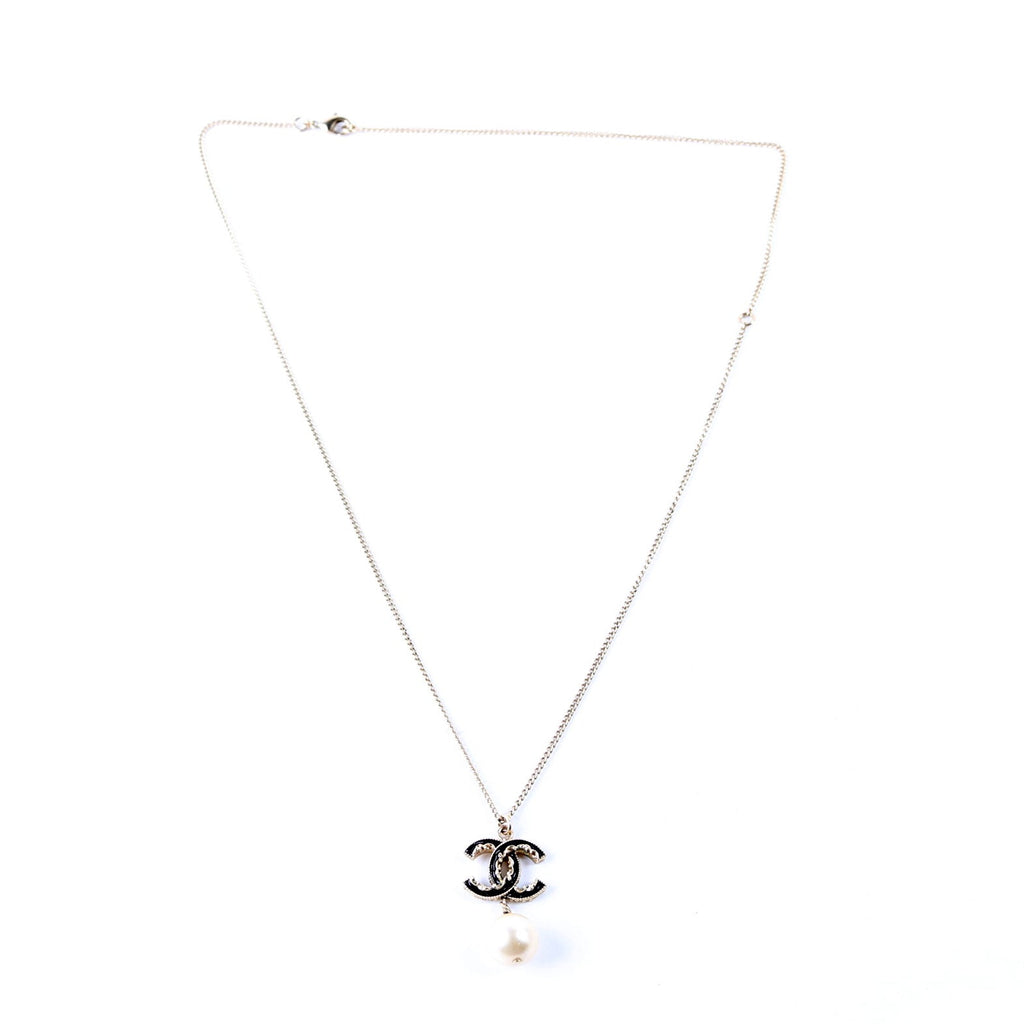 CC Enamel Faux Pearl Drop Necklace Gold/Pearl