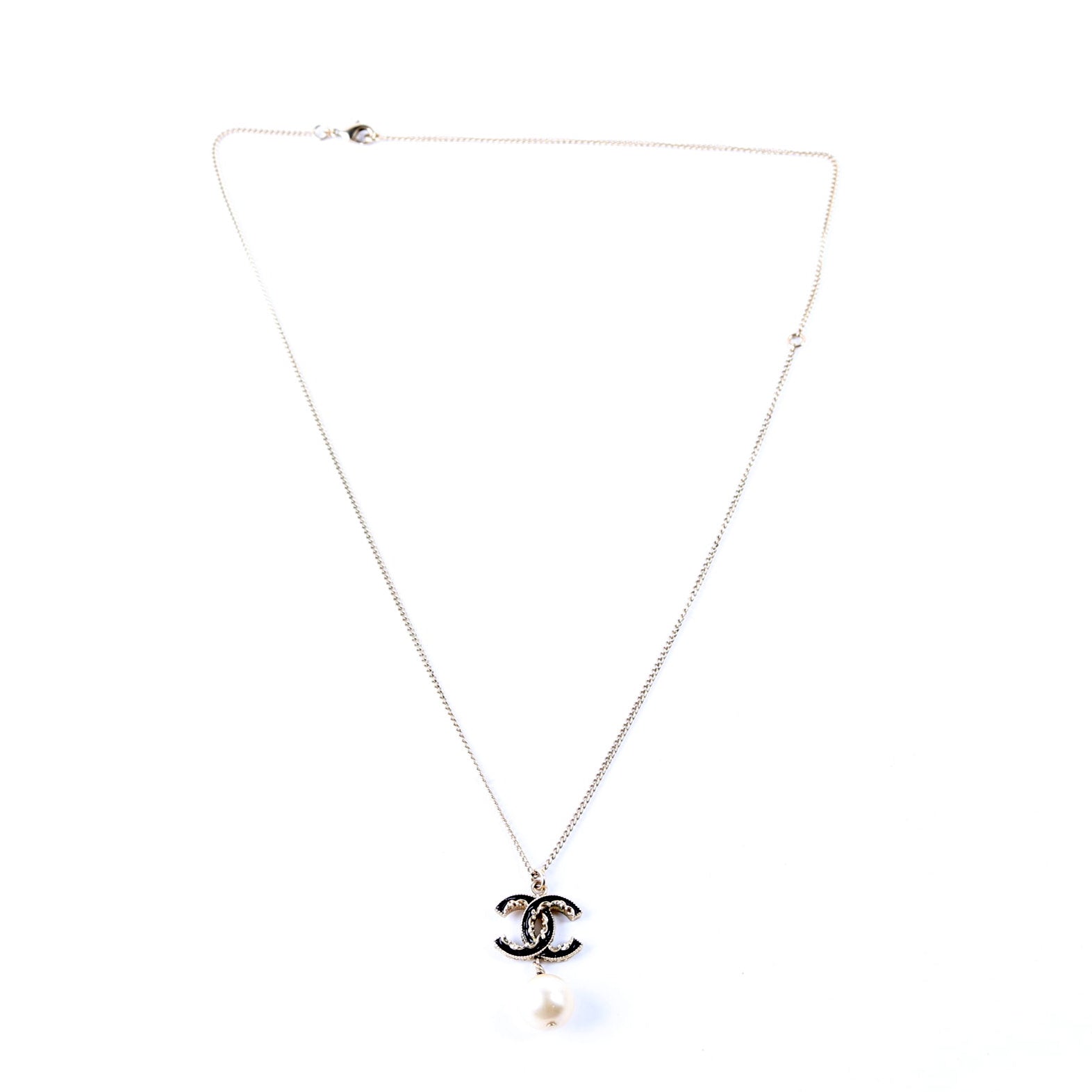 CC Enamel Faux Pearl Drop Necklace Gold/Pearl
