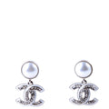 Faux Pearl CC Crystal Drop Earrings Silver/Pearl