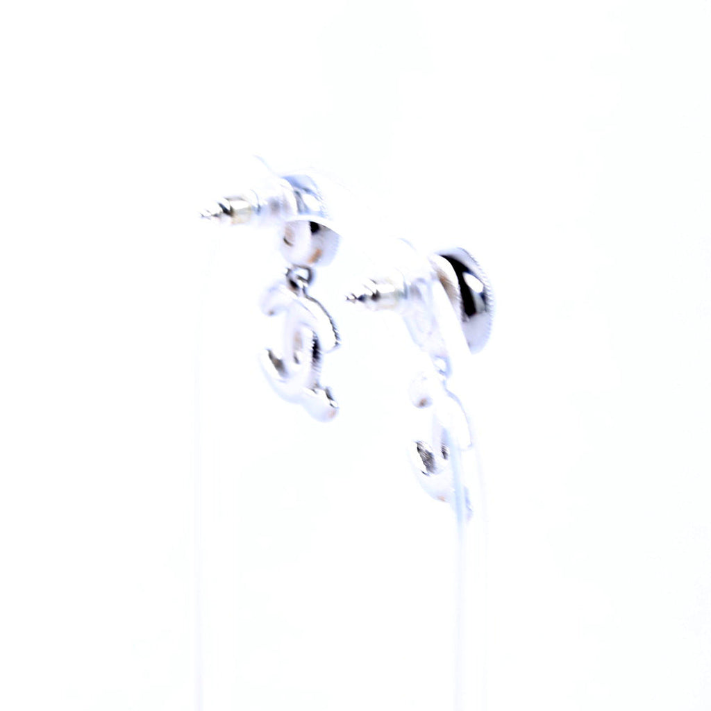 Faux Pearl CC Crystal Drop Earrings Silver/Pearl