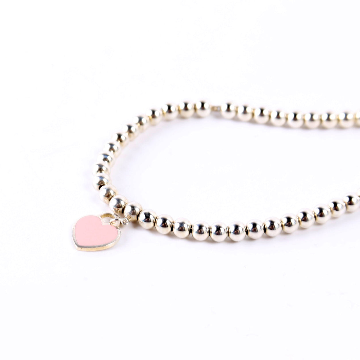 Please Return To Mini Enamel Heart Bead Chain Bracelet 925 Pink