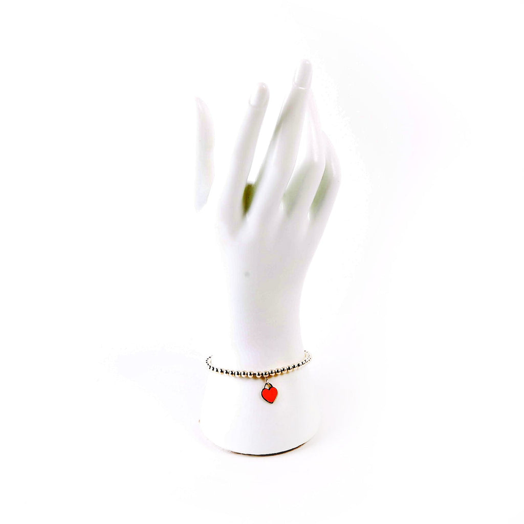 Please Return To Mini Enamel Heart Bead Chain Bracelet 925 Pink