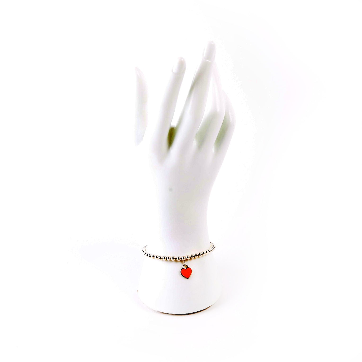 Please Return To Mini Enamel Heart Bead Chain Bracelet 925 Pink