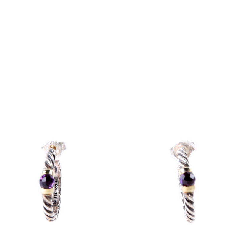 Cable Hoop Small Amethyst Earrings 925/585