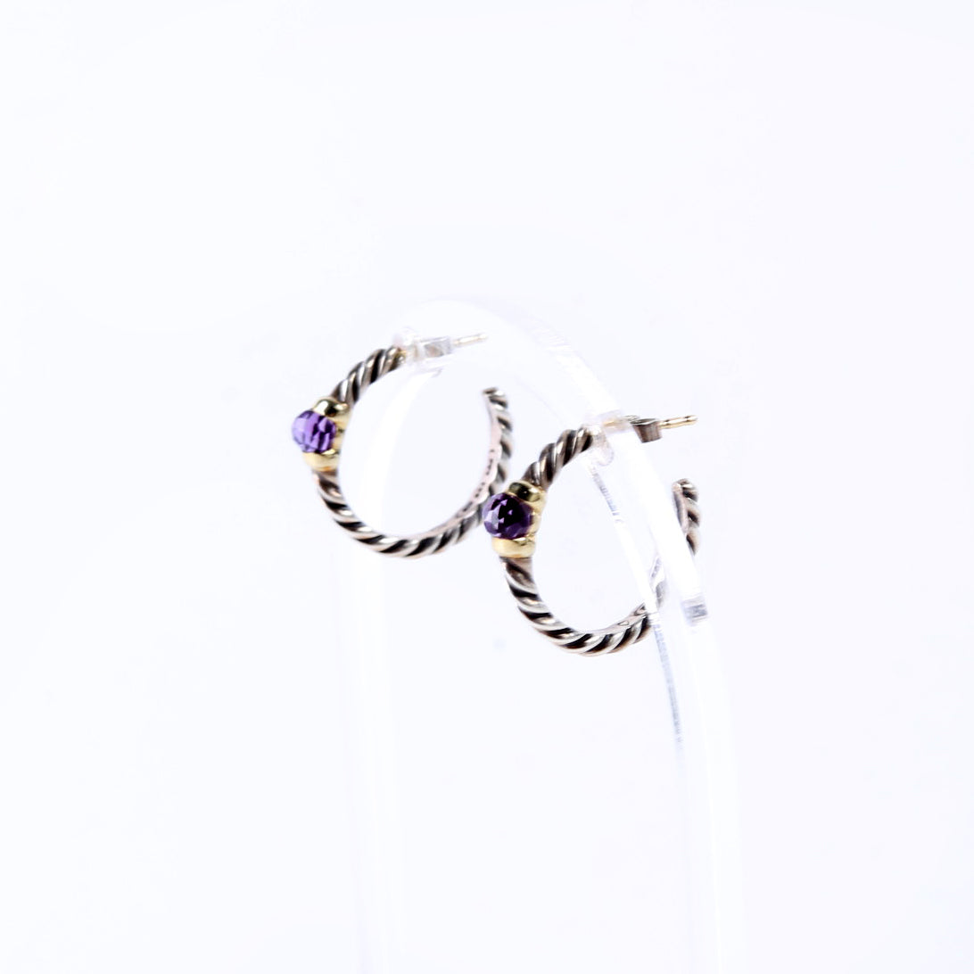 Cable Hoop Small Amethyst Earrings 925/585