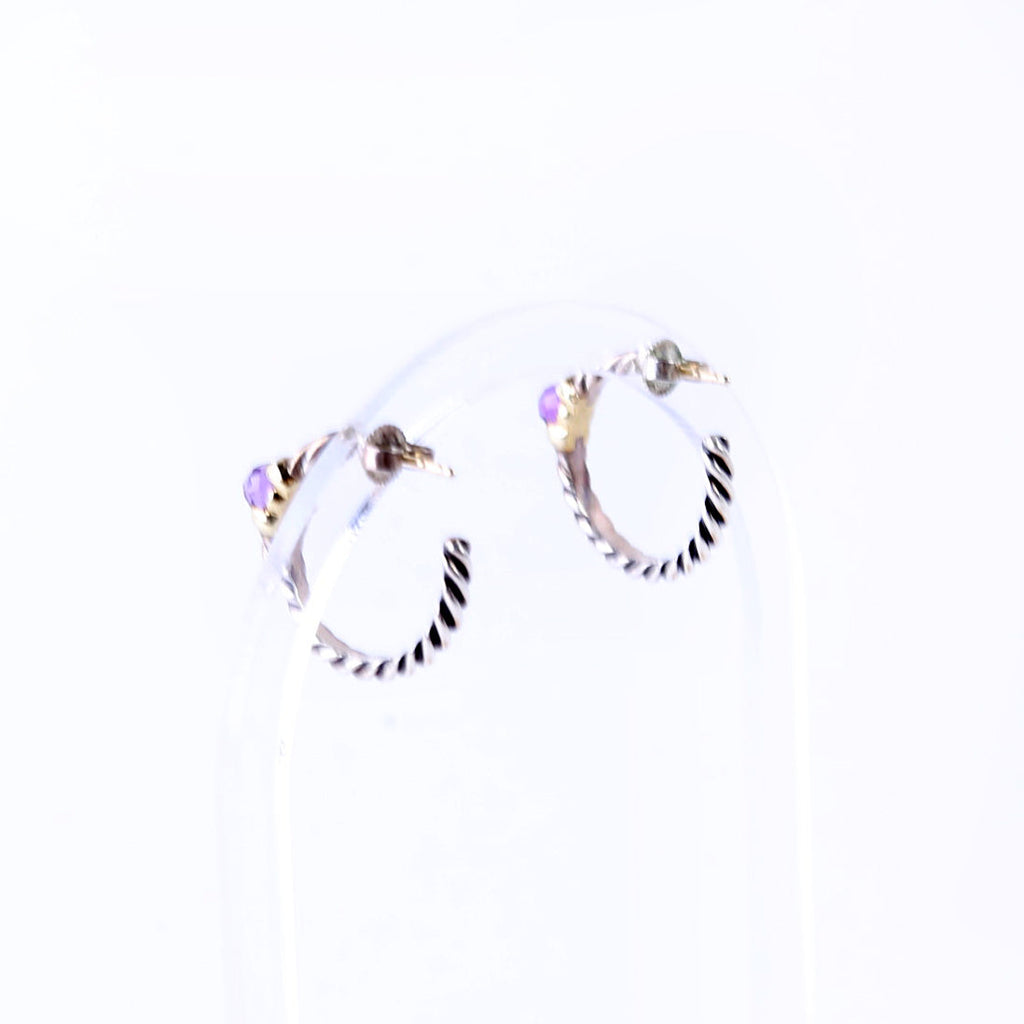 Cable Hoop Small Amethyst Earrings 925/585