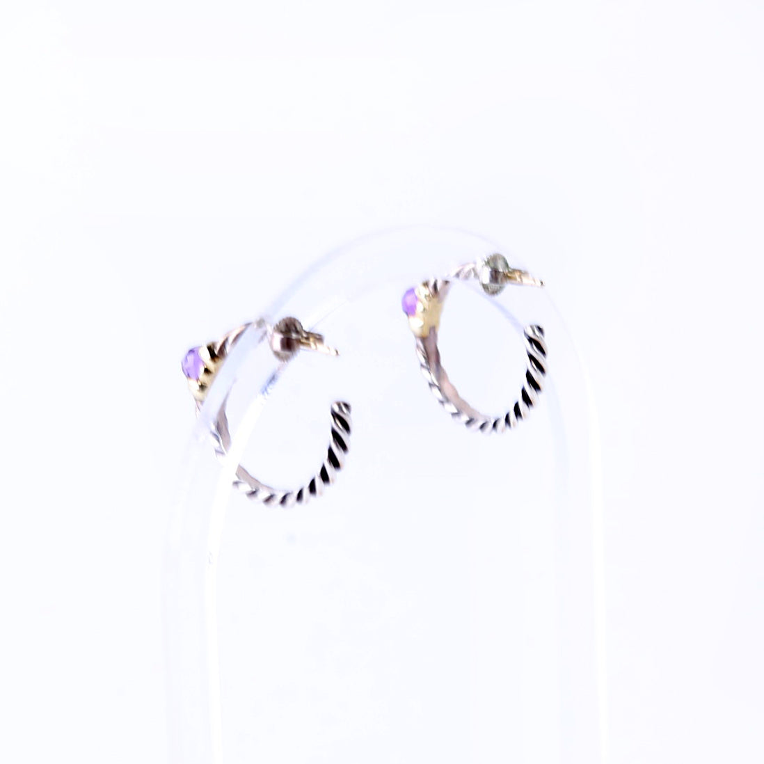 Cable Hoop Small Amethyst Earrings 925/585
