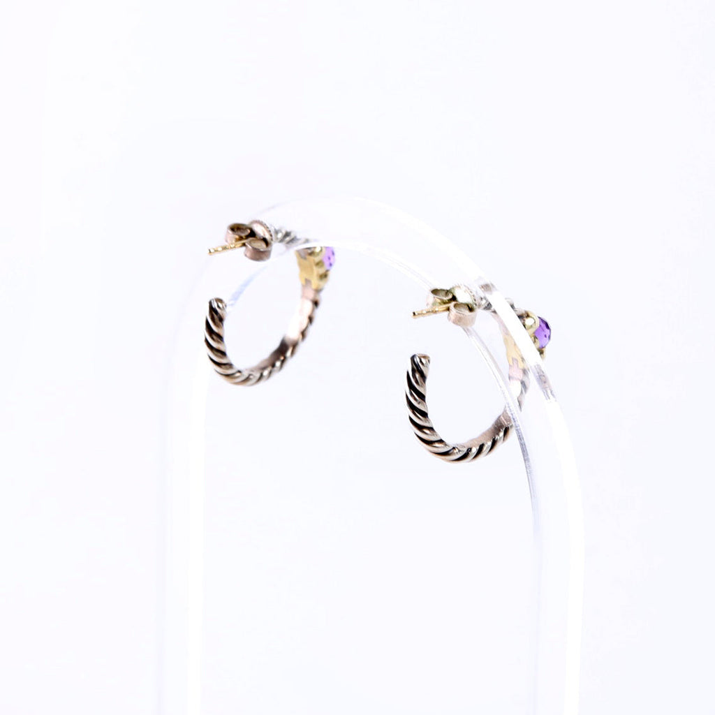 Cable Hoop Small Amethyst Earrings 925/585