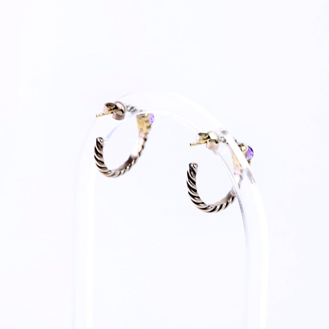 Cable Hoop Small Amethyst Earrings 925/585