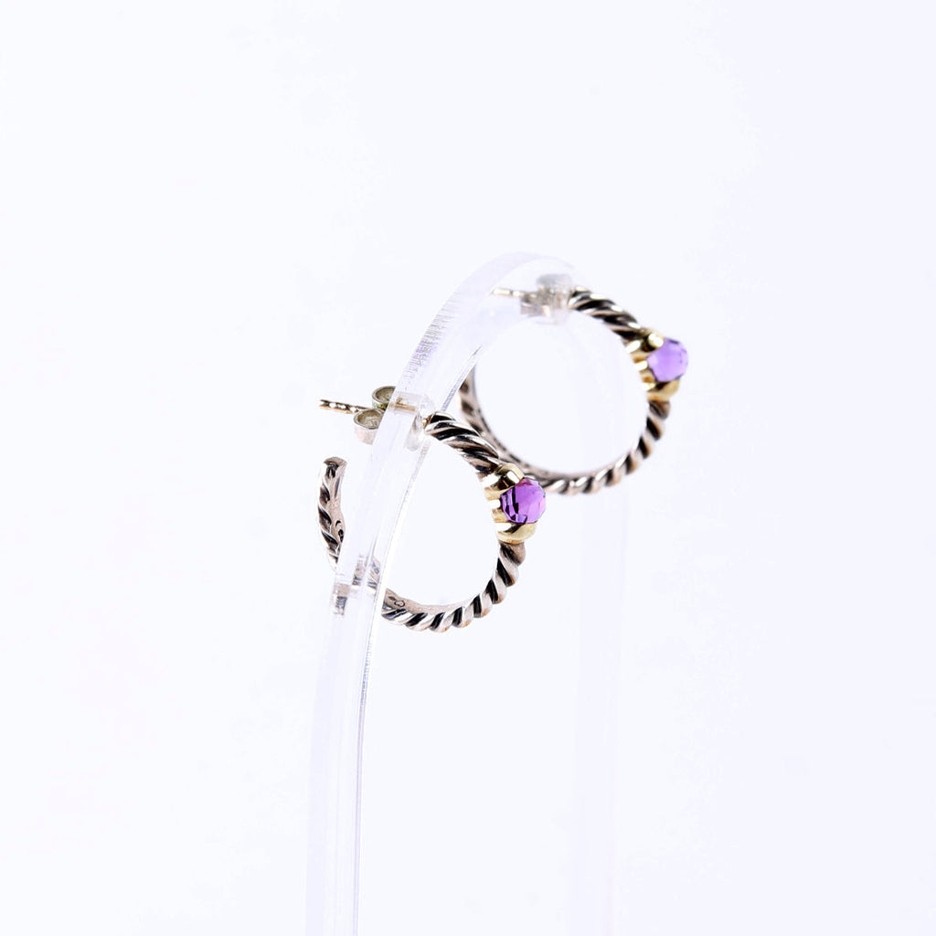 Cable Hoop Small Amethyst Earrings 925/585