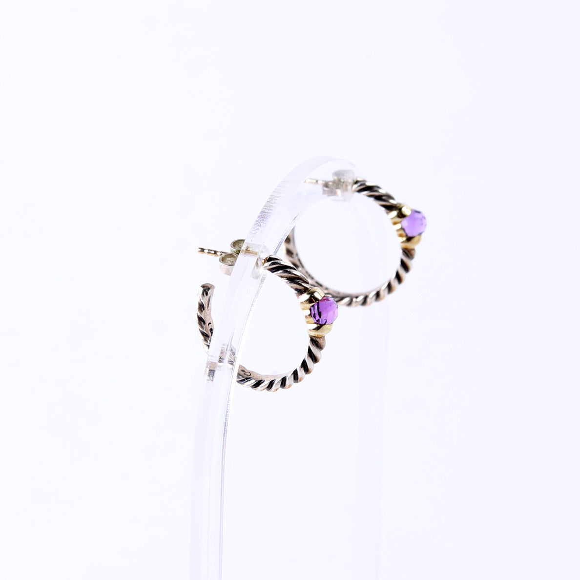 Cable Hoop Small Amethyst Earrings 925/585