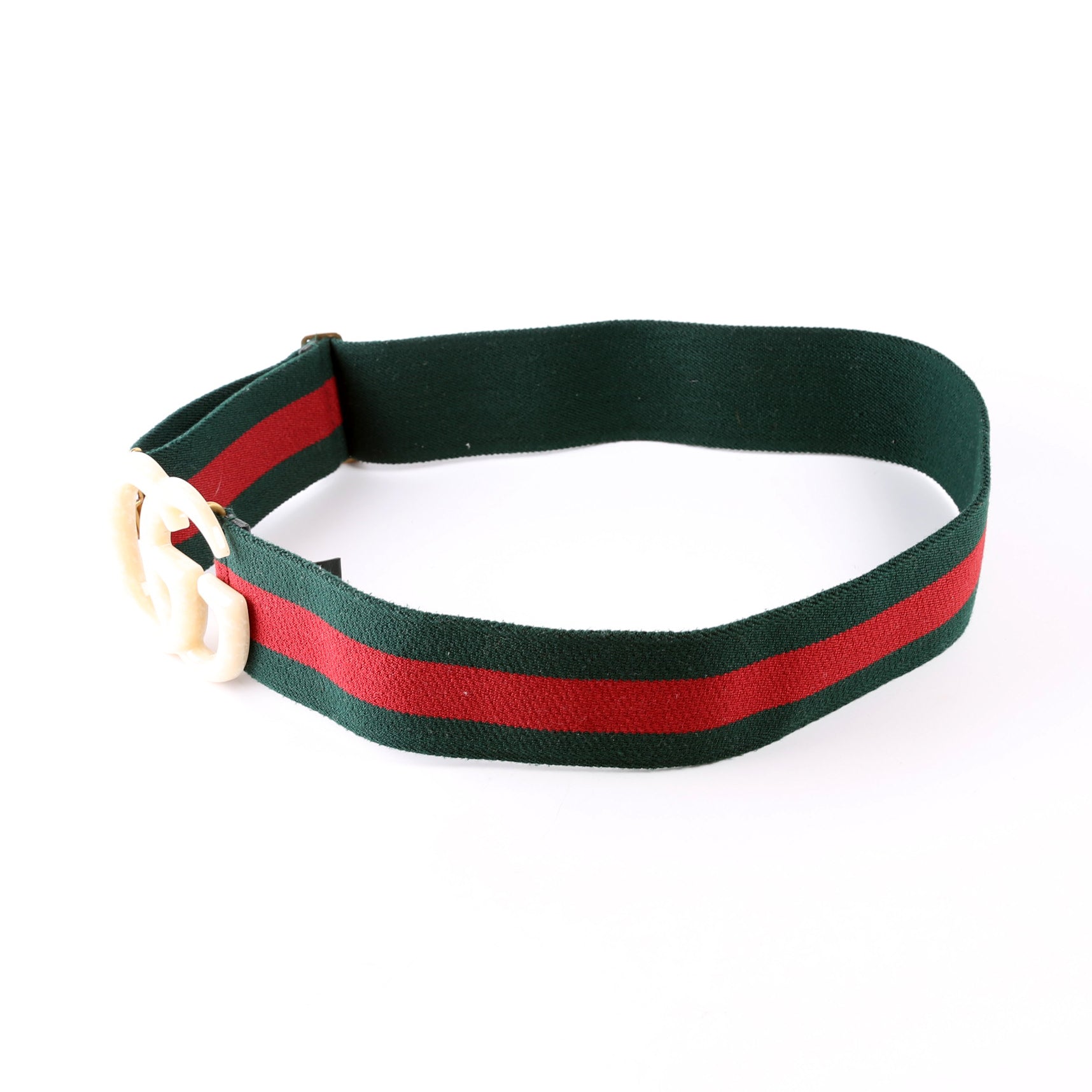 550107 Web Elastic GG Plexi Belt 85/34 Ivory/Green