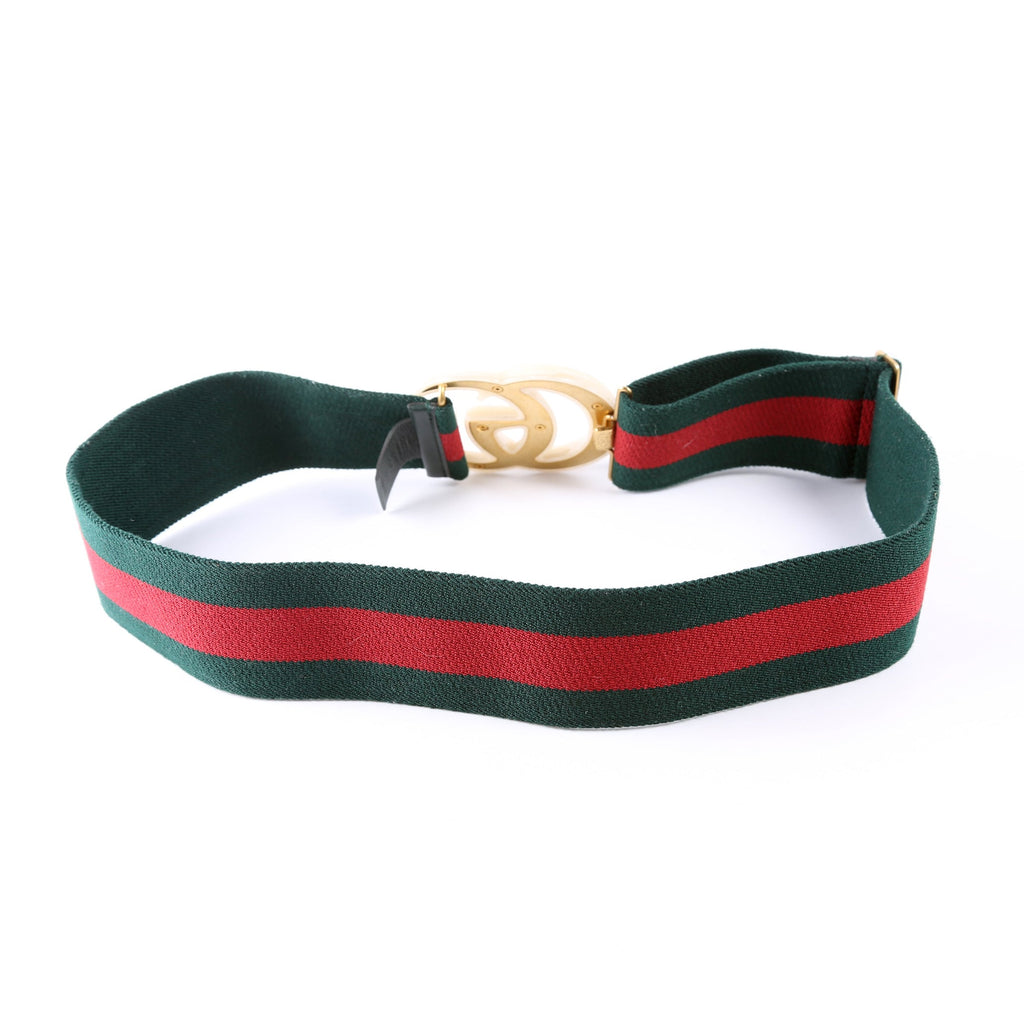 550107 Web Elastic GG Plexi Belt 85/34 Ivory/Green