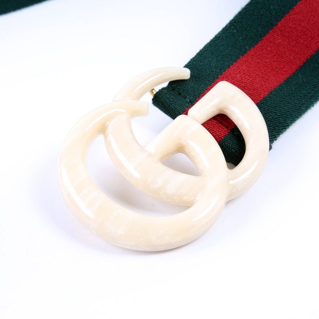 550107 Web Elastic GG Plexi Belt 85/34 Ivory/Green