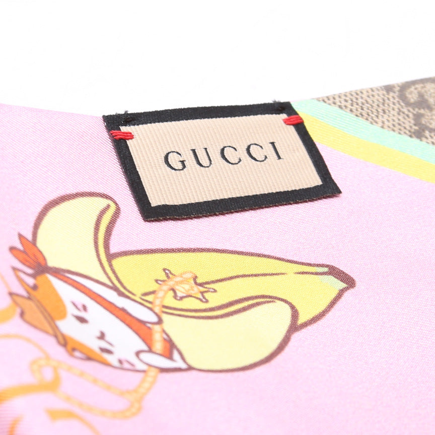 Gucci X Bananya Bandeau Silk Scarf Pink