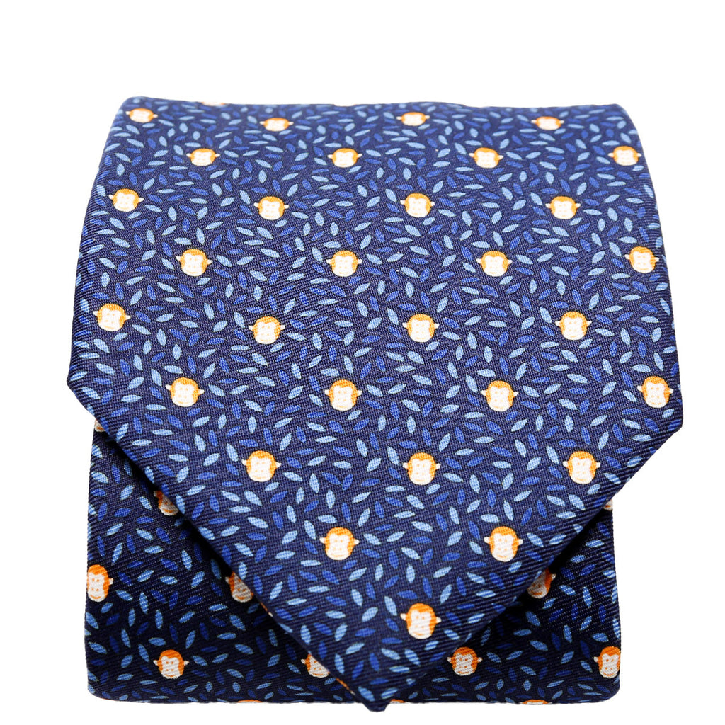 Silk Tie Monkey Blue