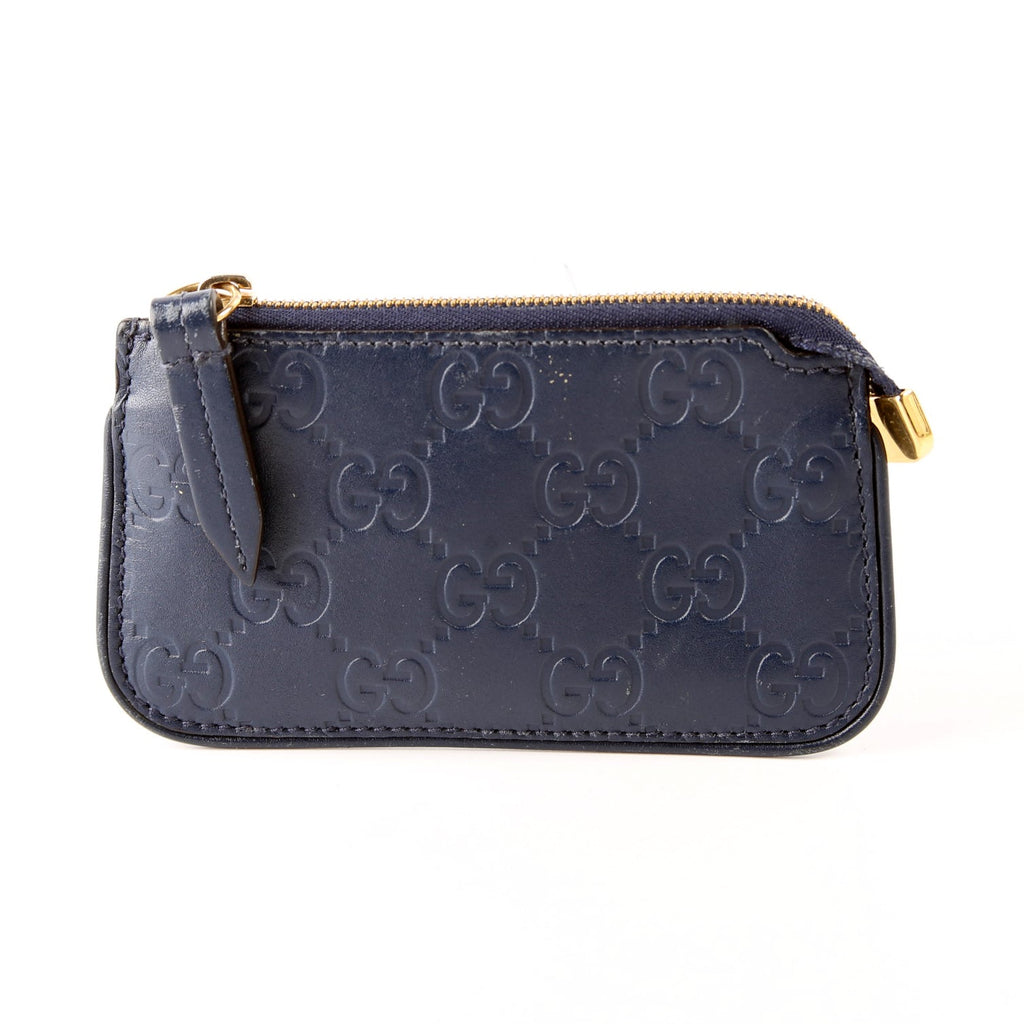 Gucci 447964 GG Leather Key Pouch Navy